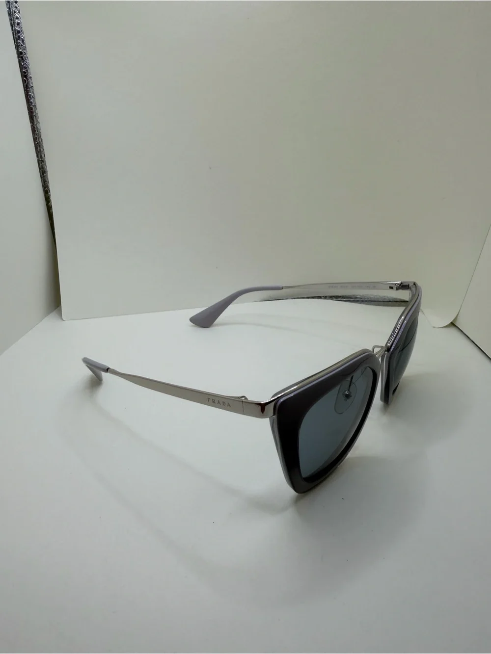 Prada Silver and Light Gray Square Sunglasses